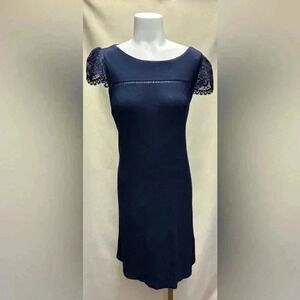LOFT Lace Trim Swing Dress Size Large Color Navy Blue